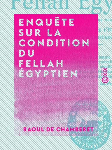 Enquête sur la condition du fellah égyptien - Au triple point de vue de la vie agricole, de l'éducation, de l'hygiène et de l'assistance publique - Raoul de Chamberet - Collection XIX