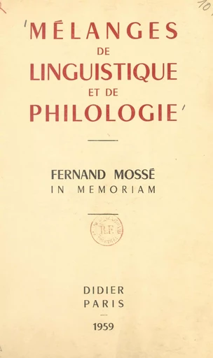 Mélanges de linguistique et de philologie - J. Vendryès - FeniXX réédition numérique