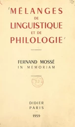 Mélanges de linguistique et de philologie