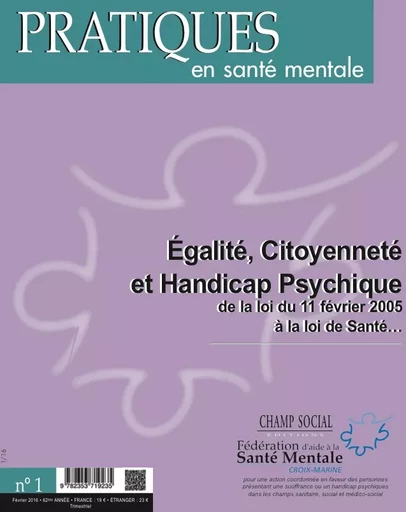 PSM 1 -2016 Egalité, citoyenneté et handicap psychique - Collectif Collectif - Champ social Editions