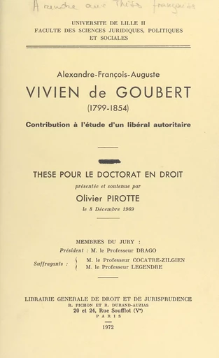 Alexandre-François-Auguste Vivien de Goubert, 1799-1854 - Olivier Pirotte - FeniXX réédition numérique