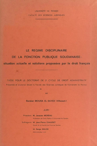 Le régime disciplinaire de la fonction publique soudanaise - Barakat Mousa El Sayed - FeniXX réédition numérique