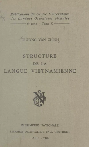 Structure de la langue vietnamienne -  Tru'O'Ng Vǎn Chình - FeniXX réédition numérique