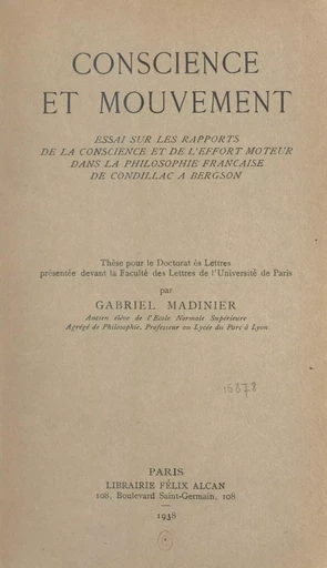 Conscience et mouvement - Gabriel Madinier - FeniXX réédition numérique