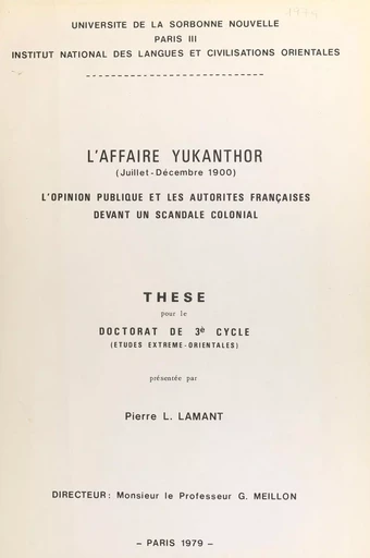 L'affaire Yukantor, juillet-décembre 1900 - Pierre L. Lamant - FeniXX réédition numérique