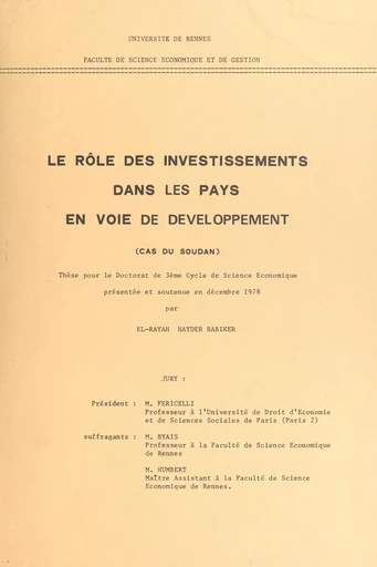 Le rôle des investissements dans les pays en voie de développement - Hayder Babiker El-Rayah - FeniXX réédition numérique