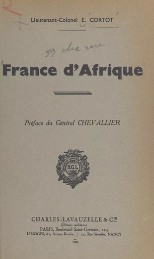 France d'Afrique - E. Cortot - FeniXX réédition numérique