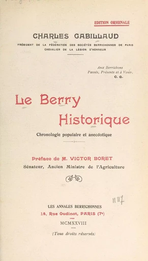 Le Berry historique - Charles Gabillaud - FeniXX réédition numérique