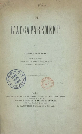 De l'accaparement - Édouard Dolléans - FeniXX réédition numérique