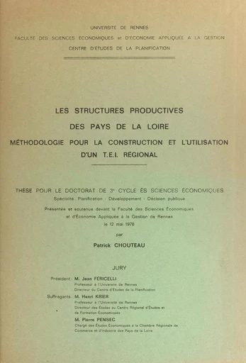 Les structures productives des Pays de la Loire - Patrick Chouteau - FeniXX réédition numérique