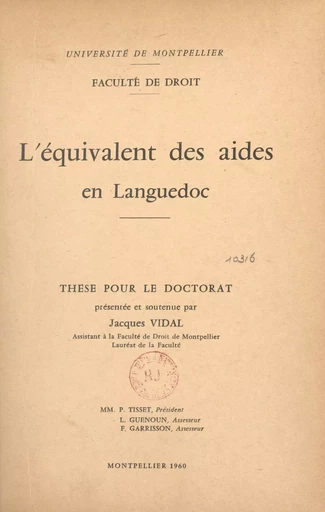 L'équivalent des aides en Languedoc - Jacques Vidal - FeniXX réédition numérique