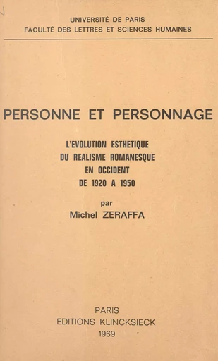 Personne et personnage - Michel Zéraffa - FeniXX réédition numérique