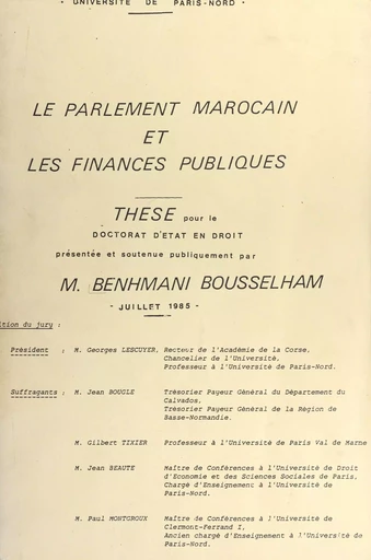 Le parlement marocain et les finances publiques - Benhmani Bousselham - FeniXX réédition numérique