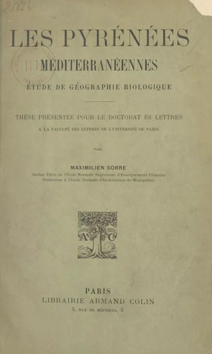 Les Pyrénées méditerranéennes - Maximilien Sorre - FeniXX réédition numérique