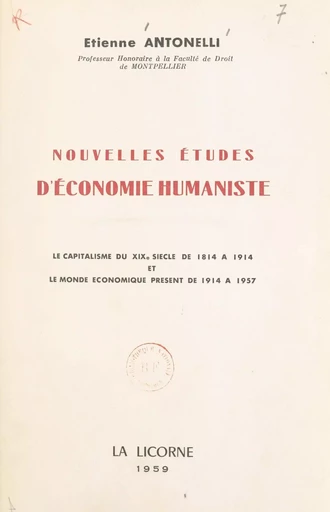 Études d'économie humaniste - Étienne Antonelli - FeniXX réédition numérique