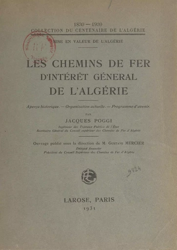 Les chemins de fer d'intérêt général de l'Algérie - Jacques Poggi - FeniXX réédition numérique