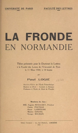 La Fronde en Normandie - Paul Logié - FeniXX réédition numérique