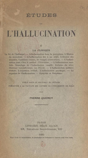 Études sur l'hallucination (2). La clinique - Pierre Quercy - FeniXX réédition numérique