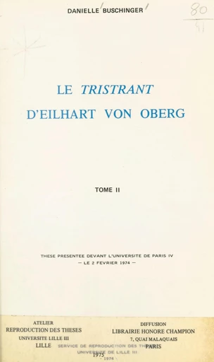 Le « Tristrant », d'Eilhart von Oberg (2) - Danielle Buschinger - FeniXX réédition numérique