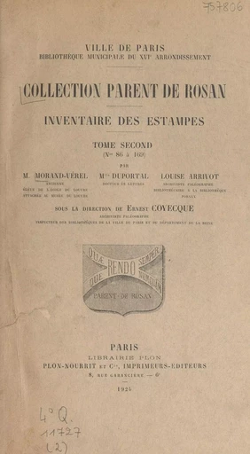 Collection Parent de Rosan : inventaire des estampes (2) - Louise Arrivot, Jeanne Duportal, M. Morand-Verel - FeniXX rédition numérique