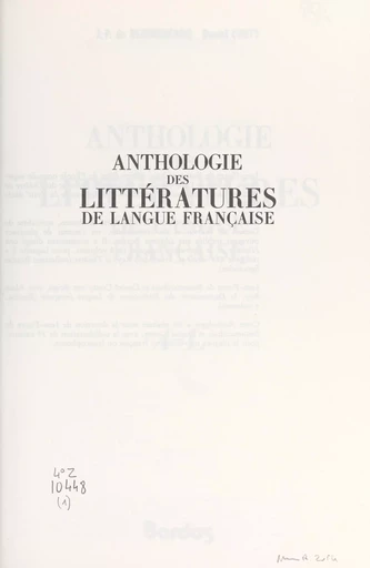 Anthologie des littératures de langue française : A-L - Daniel Couty, Jean-Pierre de Beaumarchais - FeniXX réédition numérique