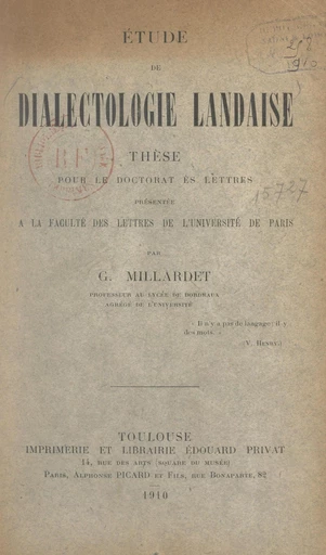 Petit atlas linguistique d'une région des Landes - Georges Millardet - FeniXX réédition numérique