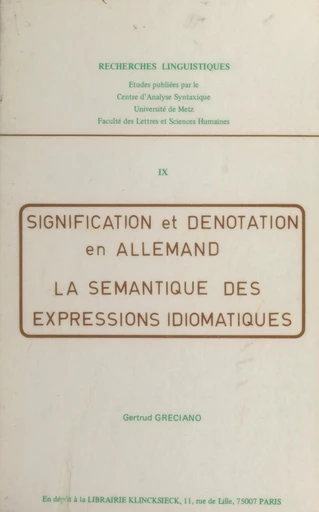 Signification et dénotation en allemand - Gertrud Gréciano - FeniXX réédition numérique