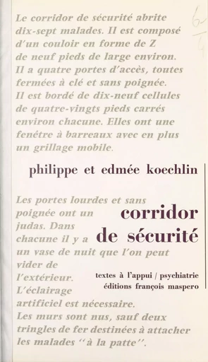 Corridor de sécurité - Edmée Koechlin, Philippe Koechlin - La Découverte (réédition numérique FeniXX)