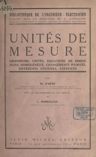 Unités de mesure - Maurice Papin - (Albin Michel) réédition numérique FeniXX