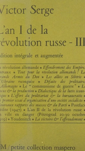 L'an I de la Révolution russe (III) - Victor Serge - (La Découverte) réédition numérique FeniXX