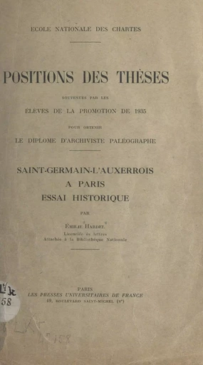 Saint-Germain-l'Auxerrois à Paris. Essai historique. - Émilie Hardel - (Presses universitaires de France) réédition numérique FeniXX