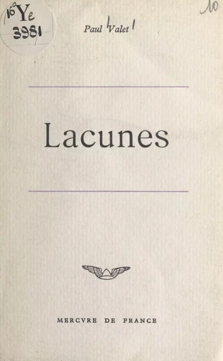 Lacunes - Paul Valet - Mercure de France (réédition numérique FeniXX)