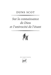 Sur la connaissance de Dieu et l'univocité de l'étant