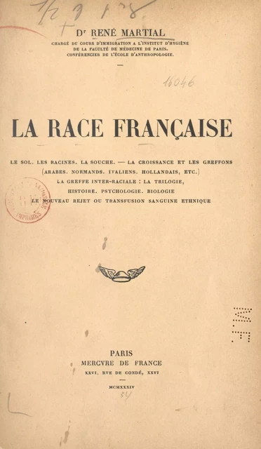 La race française - René Martial - (Mercure de France) réédition numérique FeniXX