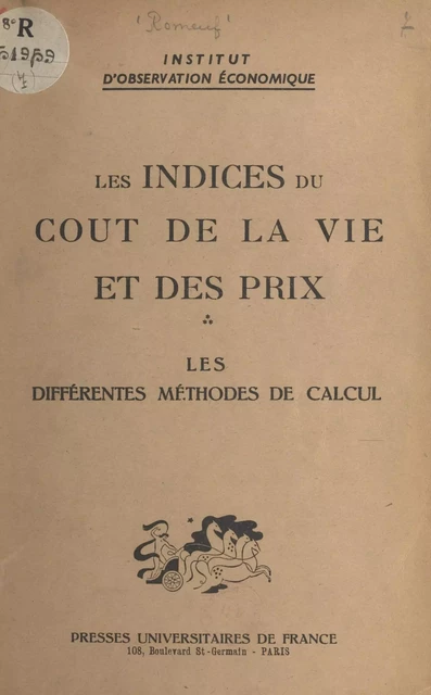 Les indices du coût de la vie et des prix - Jean Romeuf - (Presses universitaires de France) réédition numérique FeniXX