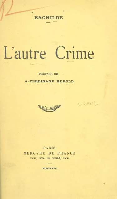 L'autre crime -  Rachilde - (Mercure de France) réédition numérique FeniXX