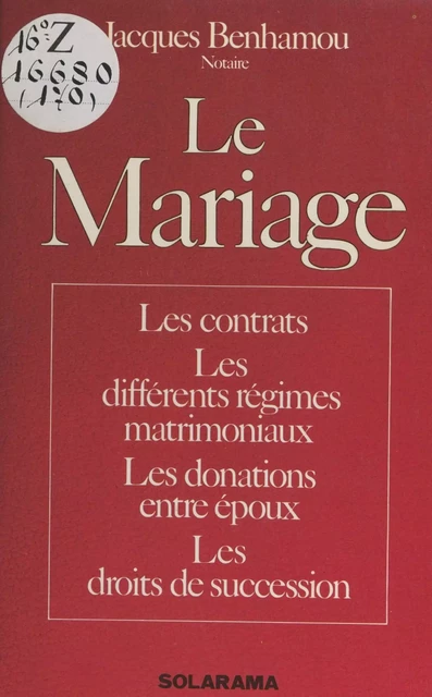 Le mariage - Jacques Benhamou - (Solar) réédition numérique FeniXX