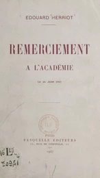 Remerciement à l'Académie