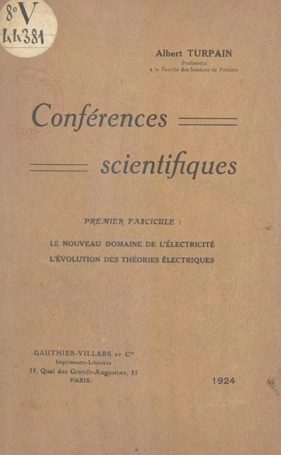 Conférences scientifiques (1) - Albert Turpain - (Dunod) réédition numérique FeniXX