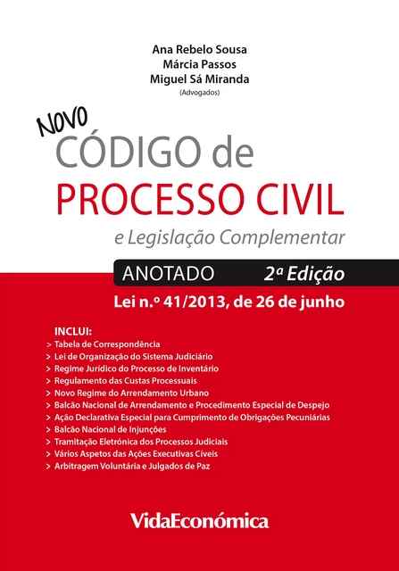 Novo Código de Processo Civil (2ª Edição) - Miguel Miranda, Ana Rebelo Sousa, Márcia Passos - Vida Económica Editorial