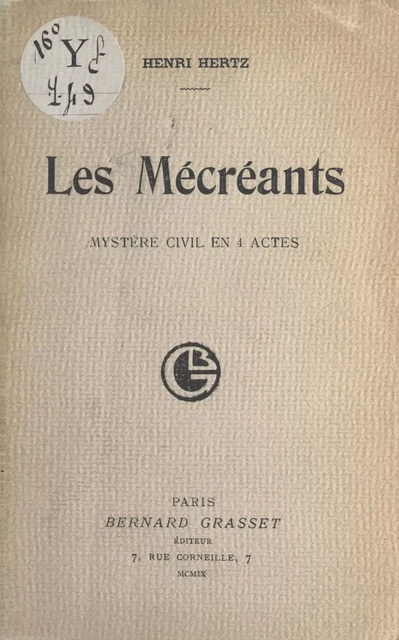 Les mécréants - Henri Hertz - (Grasset) réédition numérique FeniXX