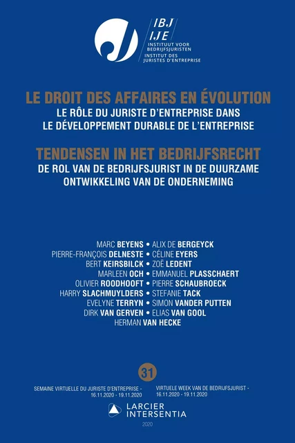 De rol van de bedrijfsjurist in de duurzame ontwikkeling van de onderneming / Le rôle du juriste d'entreprise dans le développement durable - Marc Beyens - Uitgeverij Larcier