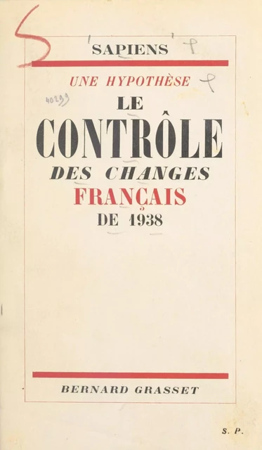 Une hypothèse -  Sapiens - (Grasset) réédition numérique FeniXX