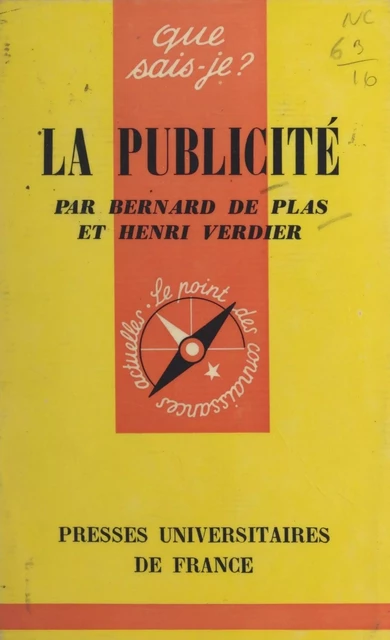 La publicité - Bernard de Plas, Henri Verdier - (Presses universitaires de France) réédition numérique FeniXX