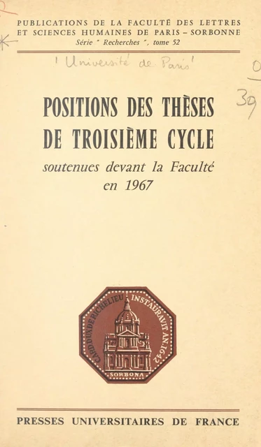 Positions des thèses de troisième cycle - Mahmoud Abdelmoula, Jean-Félix Adande - Presses universitaires de France (réédition numérique FeniXX)