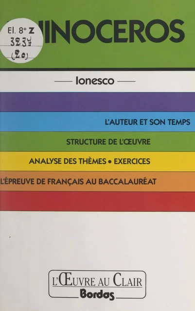 Rhinocéros, Ionesco - Jacques Rougeon - (Bordas) réédition numérique FeniXX