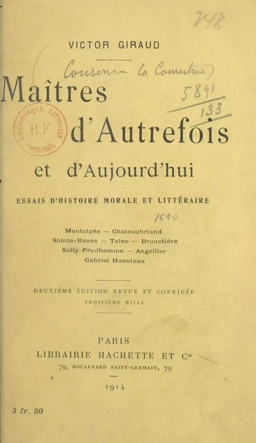 Maîtres d'autrefois et d'aujourd'hui - Victor Giraud - (Hachette) réédition numérique FeniXX