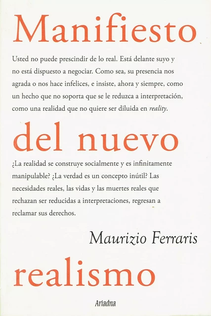 Manifiesto del nuevo realismo - Maurizio Ferraris - Ariadna Ediciones