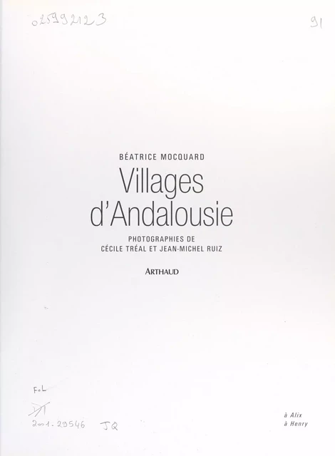 Villages d'Andalousie - Béatrice Mocquard - Arthaud (réédition numérique FeniXX) 