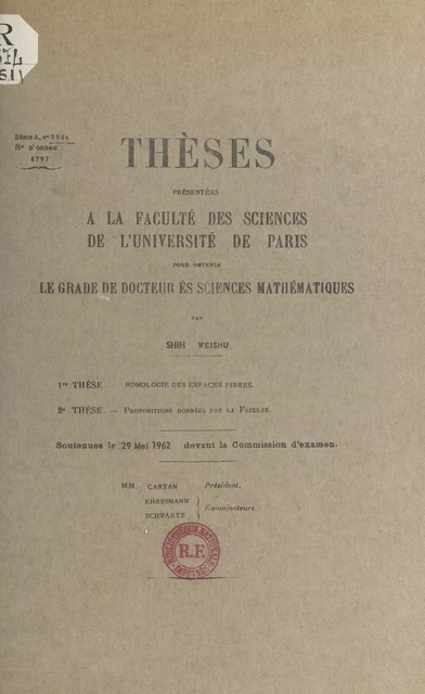 Homologie des espaces fibrés - Shih Weishu - (Presses universitaires de France) réédition numérique FeniXX